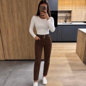 Rudi mom fit džinsai su diržu